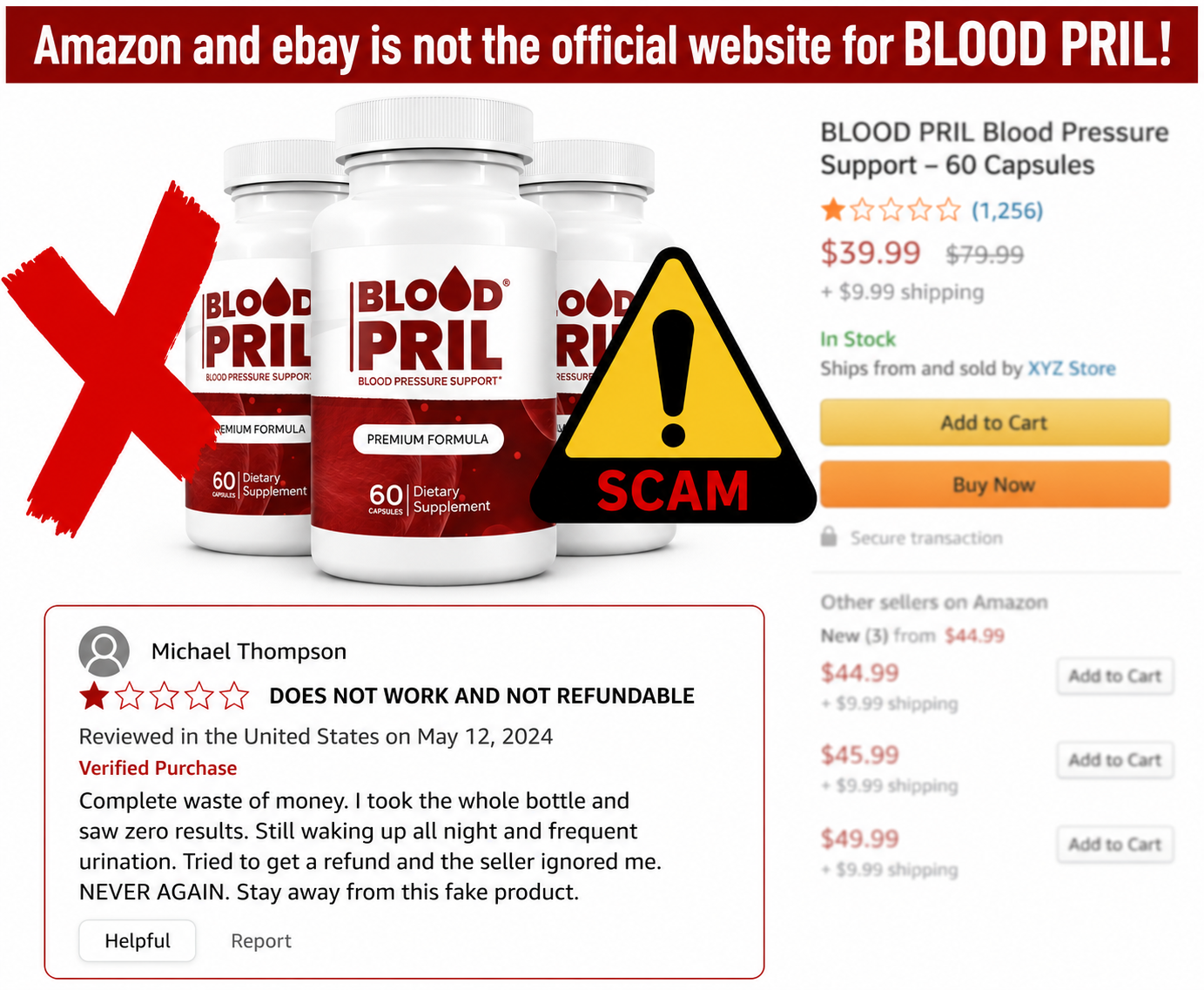 Warning: Amazon and eBay are not the official website for BloodPril — counterfeit scam alert